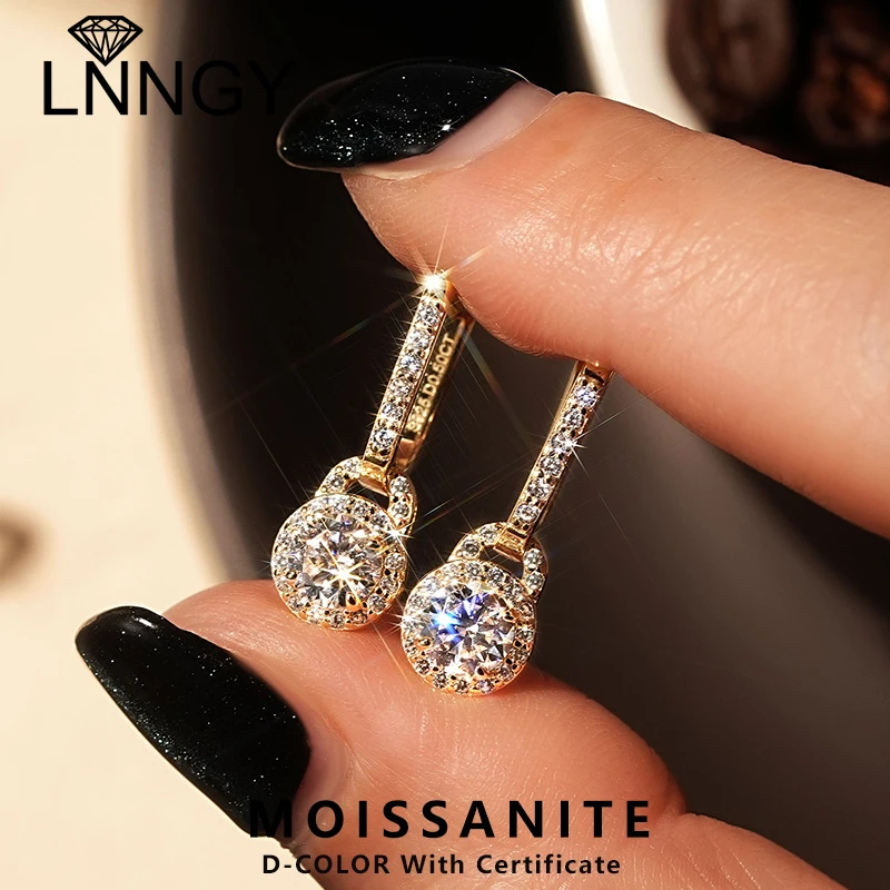 

Lnngy Certified 5MM Moissanite Hoop Earring Original 925 Sterling Silver Circle Earrings For Women Korean INS Jewelry Gift