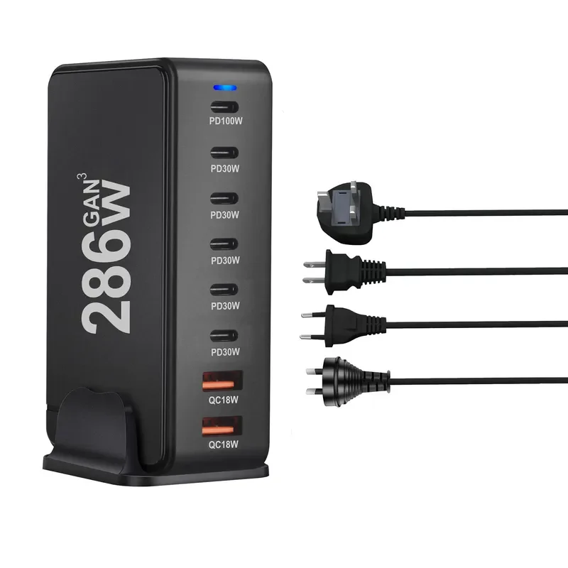 286W GaN Desktop PD Charger for Laptops and Devices 6C2A Multi-Function Fast Charging Adapter