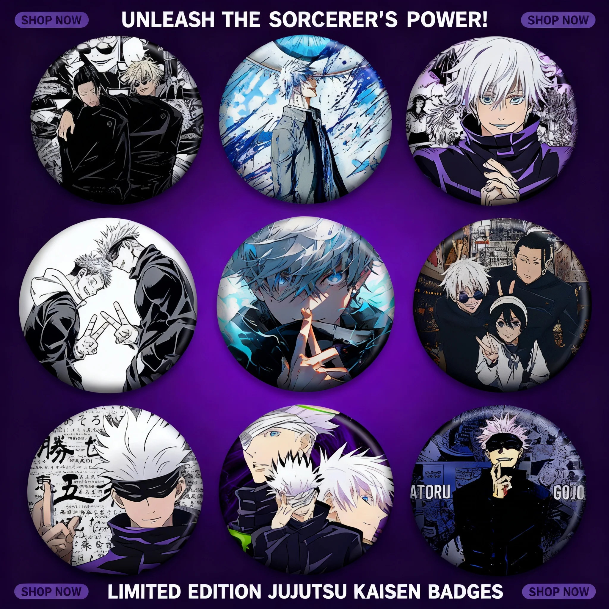 

Anime Jujutsu Kaisen Gojo Satoru Geto Suguru Double Sided Badge Pin Brooch Shiny Metal Accessory Gift For Fans Birthday Party