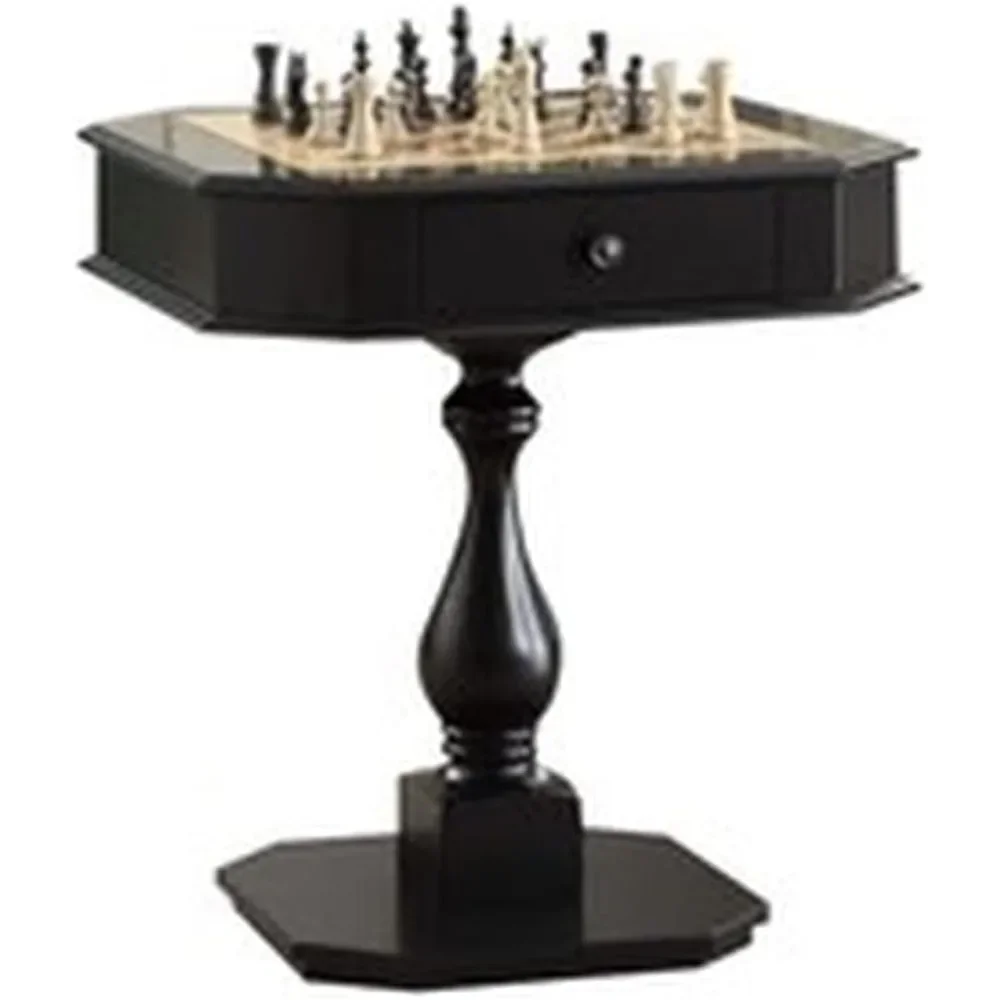 2-Drawer Game Board Table in Black for Chess, Checkers, Backgammon, 28 in x 28 in x 31 in