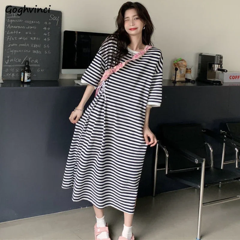 Short Sleeve T-shirts Women Summer New Korean Style Leisure Students Striped All-match Side-slit Popular Tops Fashion Loose Ins view 4