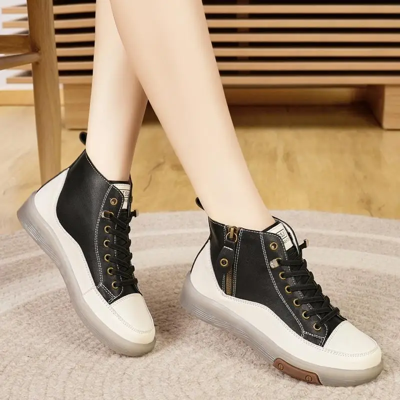 Spring and Autumn Leisure Nurse Xiaobai Shallow Mouth Flat Bottom Large Size Mom Leather Lefu Mokasin Shoes