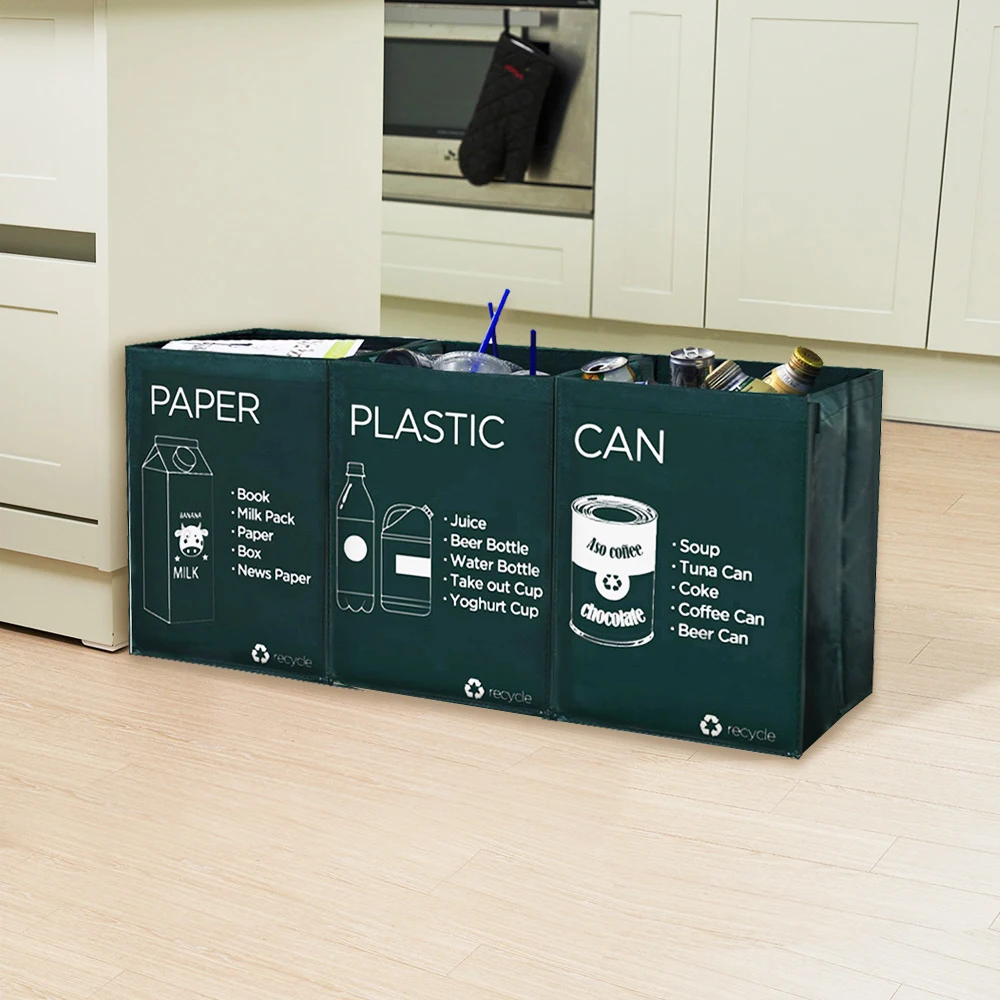 Top-porine household recycling separation box 3-kind set (green)