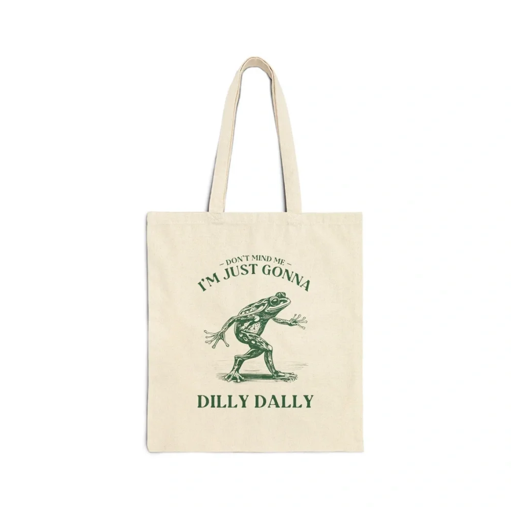 Custom Dilly Dally,Frog Tote Bag,Weirdcore,Retro Vintage Frog,Graphic Tote Bag,Funny Meme,Weird,Oddly Specific,Frog Aesthetic