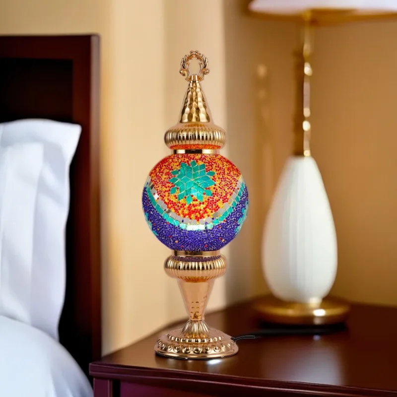 Classical Turkish Stained Glass Lampshade Romantic Mosaic Retro Table Lamp Bedroom Study Cafe Homestay Decoration Table Lamp