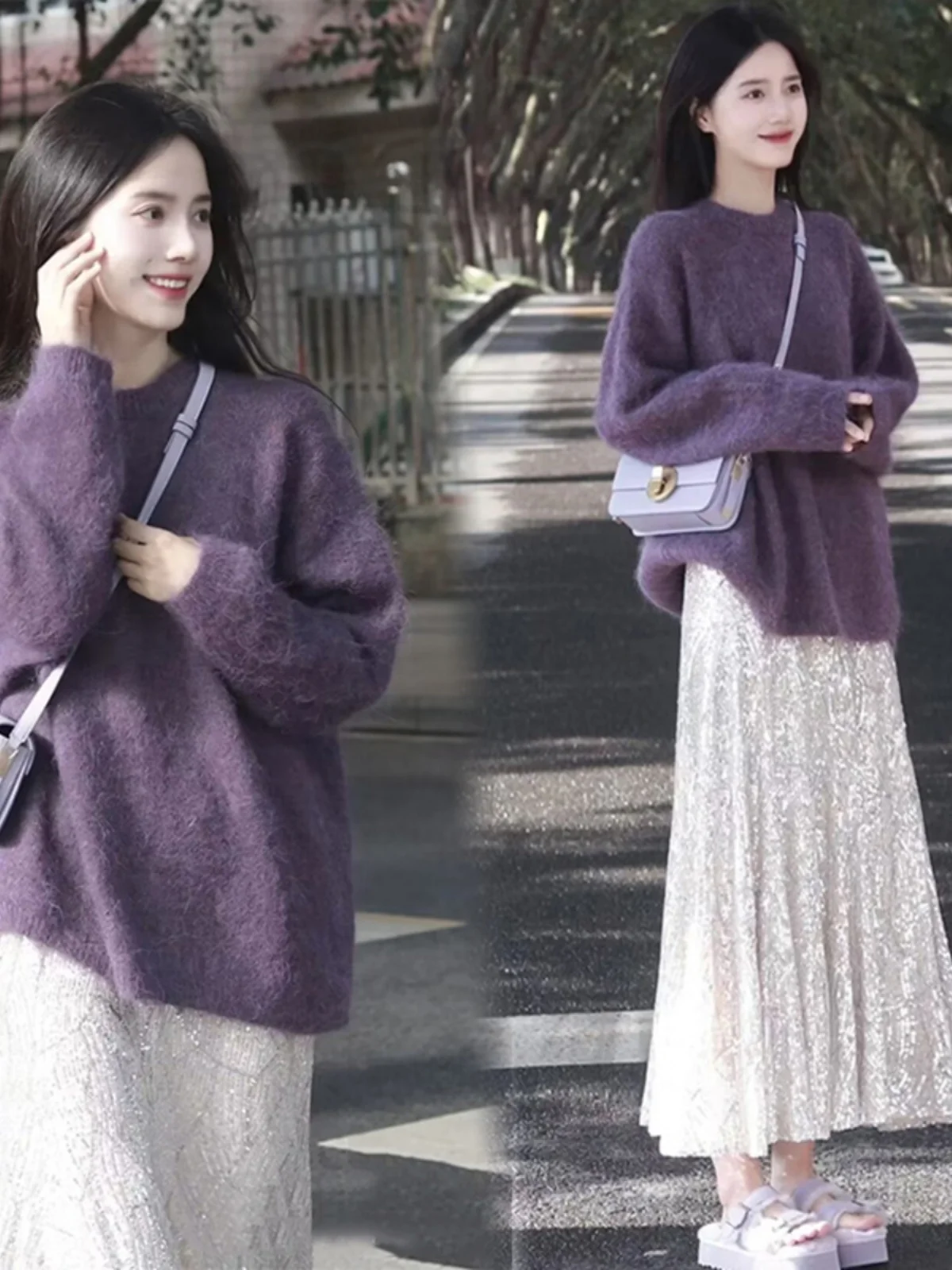 

Ultra Soft Purple Oversized Lazy Sle Women's Knitted Sweater Thi Warm Crew Ne Pullover Autumn New Arrival Commute Faion