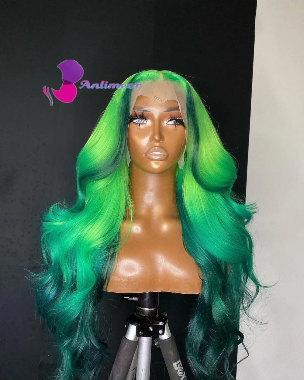 Ombre Neon Green Wigs for Women Loose Wave Lace Front Wigs Human Hair Dark Green Balayage Wigs human Hair for White Women