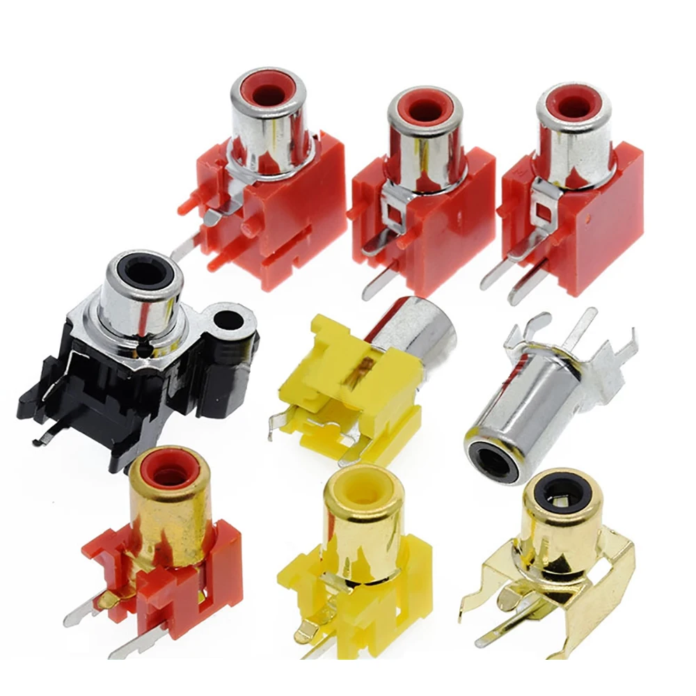 1Pcs AV-8.4-14 1Holes 2Pins RCA Sockets 90Degree Audio Video Connecctors Jacks yellow white red