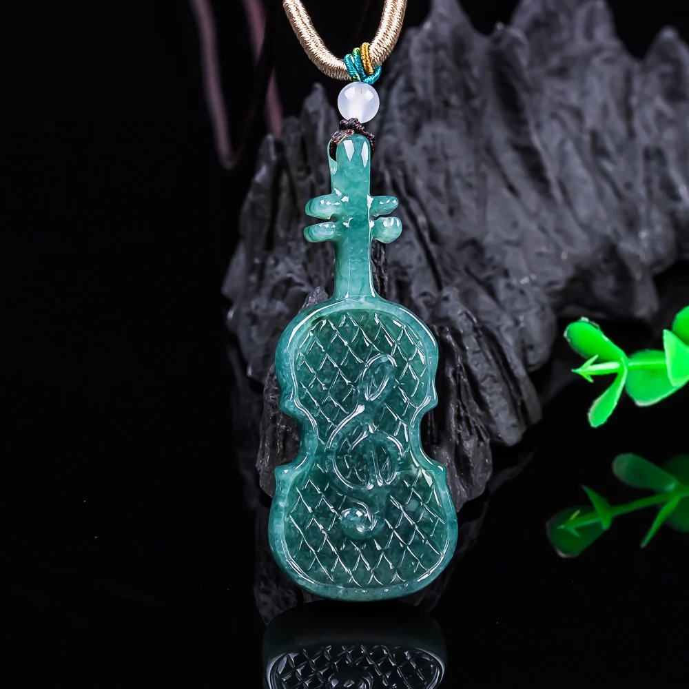 

Natural A-grade Jadeite Blue Water Violin Pendant High-end Exquisite Ice-type Jadeite Necklace Men's and Women's Festive Gift