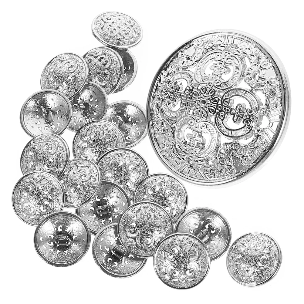 

30pcs Silver Flower Engraved Alloy Buttons Hollow Design Round Sewing Craft Diy Decorative Buttons For Jacket Coat Dress
