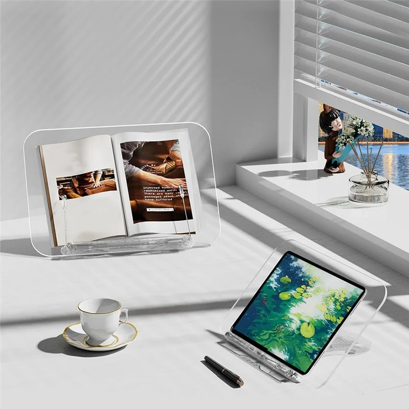 A41Z-Acrylic Book Stand For Reading,Cookbook Holder, Levels Angle Adjustable, Foldable & Portable For Office, Kitchen, School