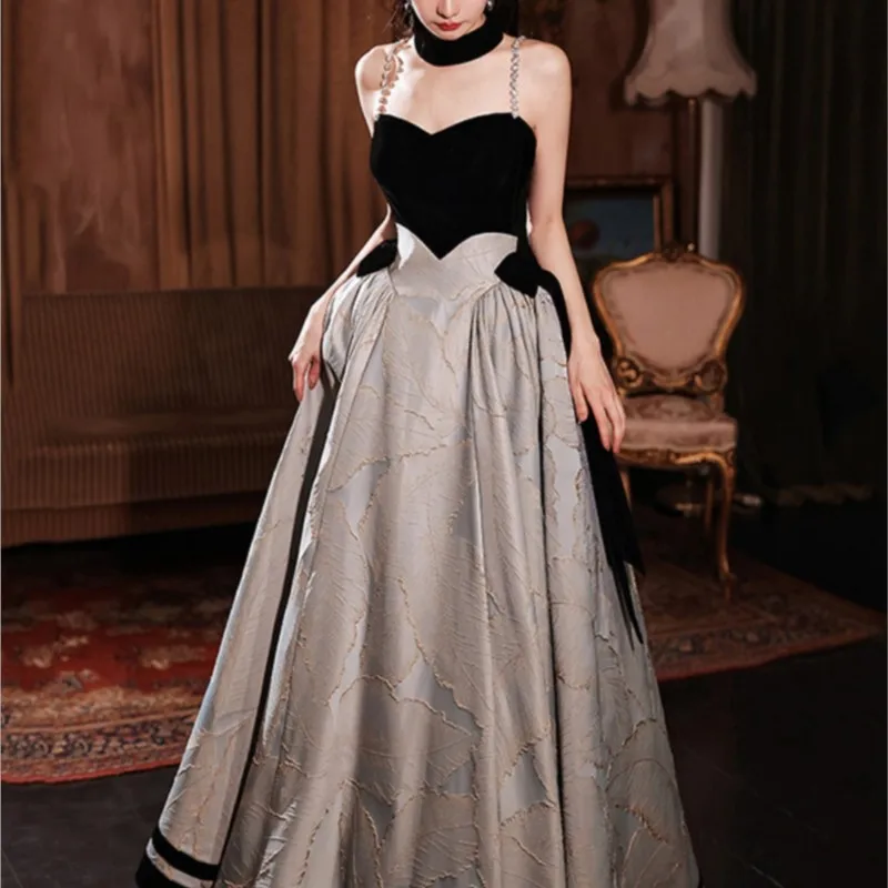 

Black Host Light Luxury Minority Elegant Hepburn Style Banquet Tube Top Dress