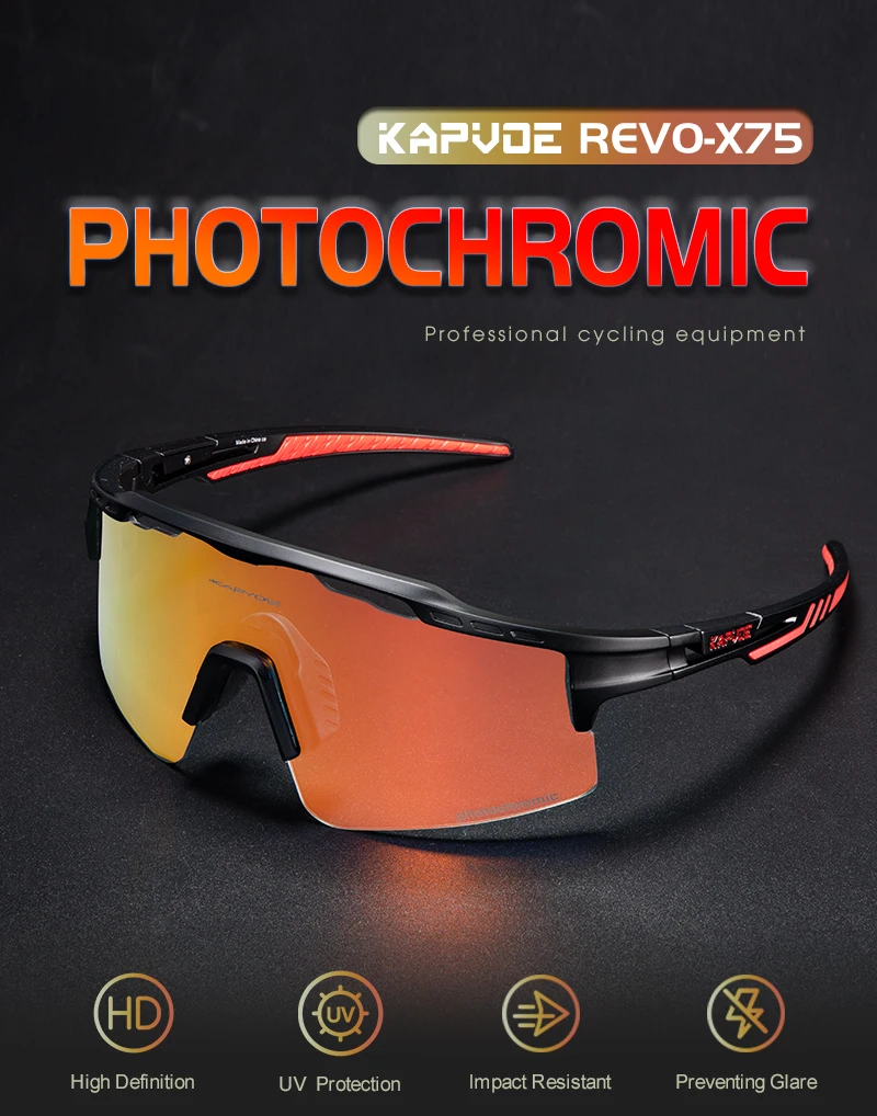 Kapvoe-RED Photochrome Gold Fahrradbrille Sport Herren Sonnenbrille für Herren Fahrrad Damen Outdoor UV400 Fahrradbrille – Detail 1