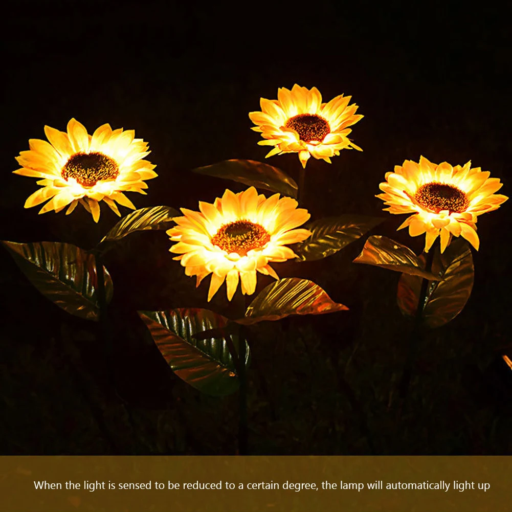 Sunflower Garden Light Solar Powered Stake Light Auto On/Off Landscape Light IP65 Waterproof Lawn Lamp for Outside Ornaments