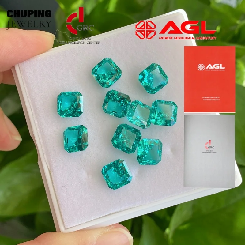 

Lab Grown Paraiba Square Shape Ceramic Pressing With AGL Certificate Synthetic Loose Gemstone For Handmade Jewelry DIY Design