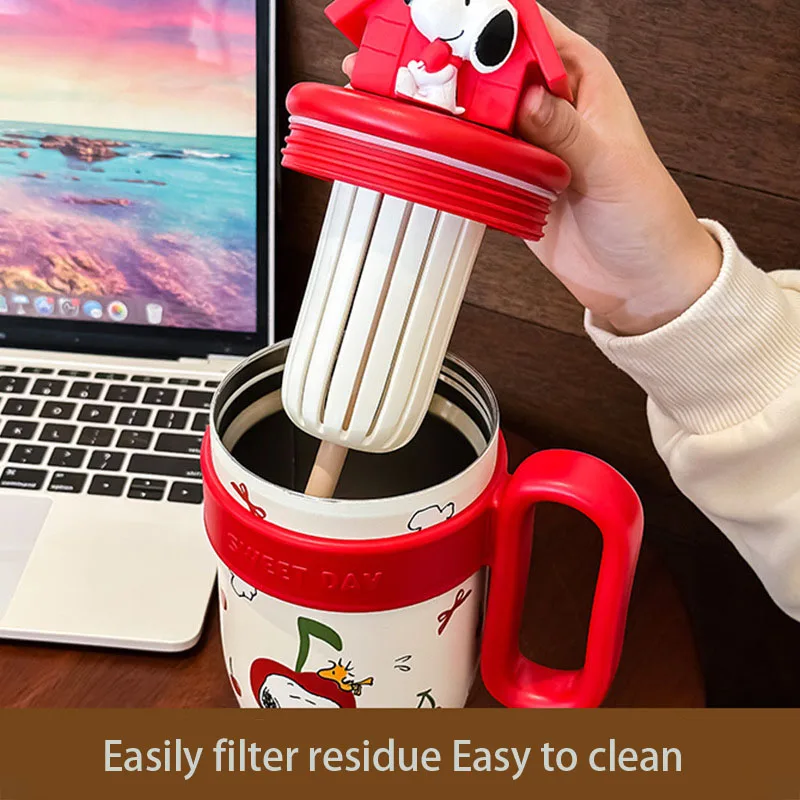 

Snoopy Insulated Cup Cartoon Student Large Handle Insulated Cup High Appearance Large Capacity Straw Cup Female Gift