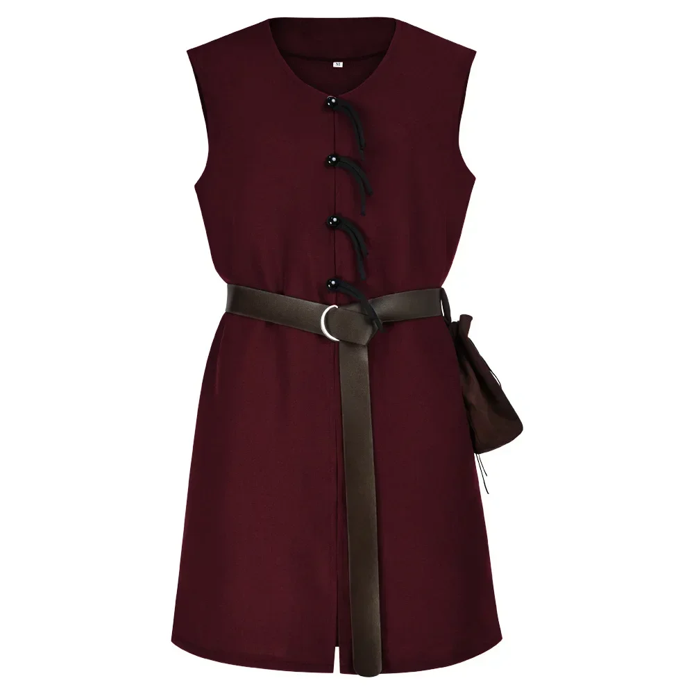 Medieval Viking Tunic Shirt V-Neck Sleeveless With Belt Mid Length Cosplay Performance Halloween Costume Pirate Belt Pirate Fest - view 2