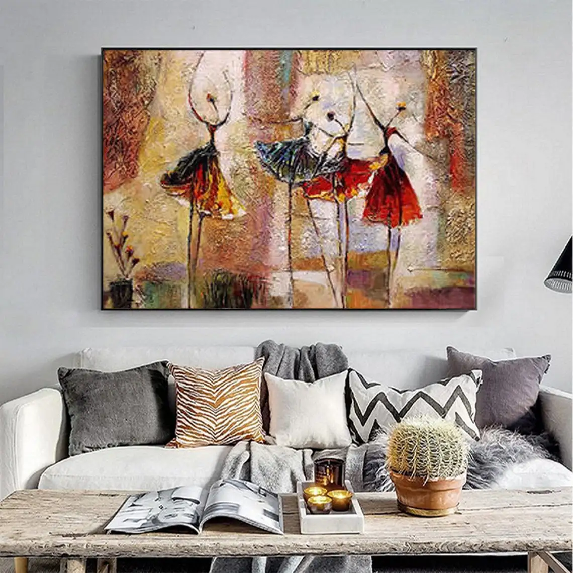 Abstract Ballet Girls Oil Painting On Canvas Dress Dancer Custom Texture Hand Painted Painting Ballerina Wall Art Home Decor