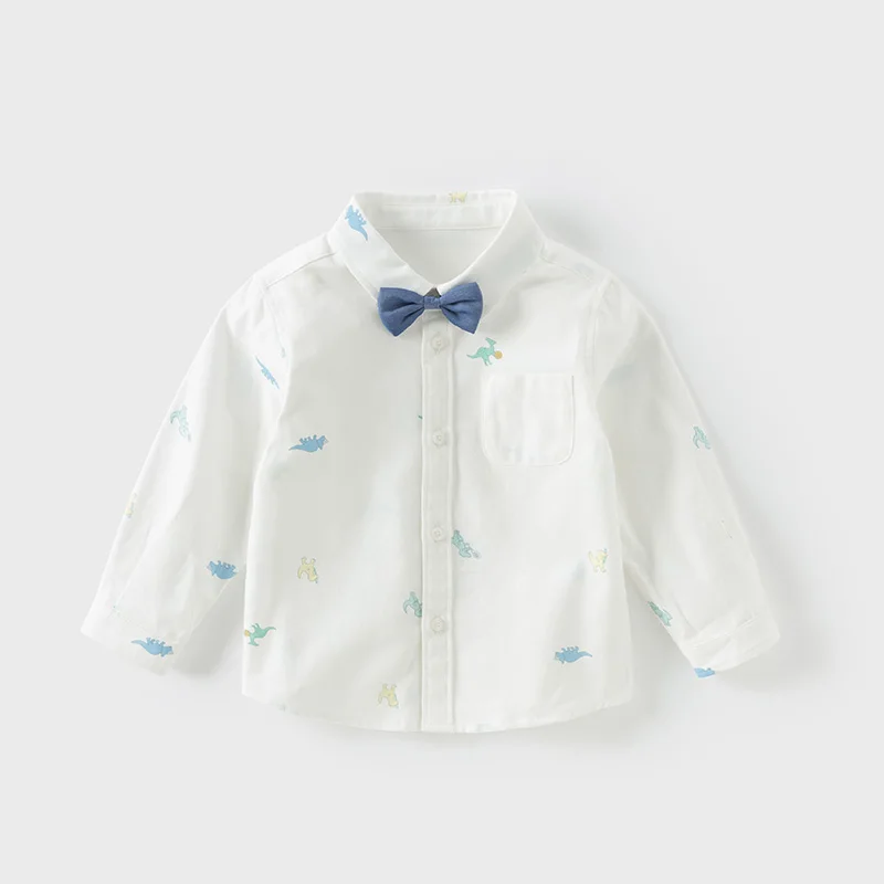 Dave Bella Children White Boys Shirts Kids Boys Girls Cotton Tops Dinosaur Print Shirts Students Clothing DB1250700