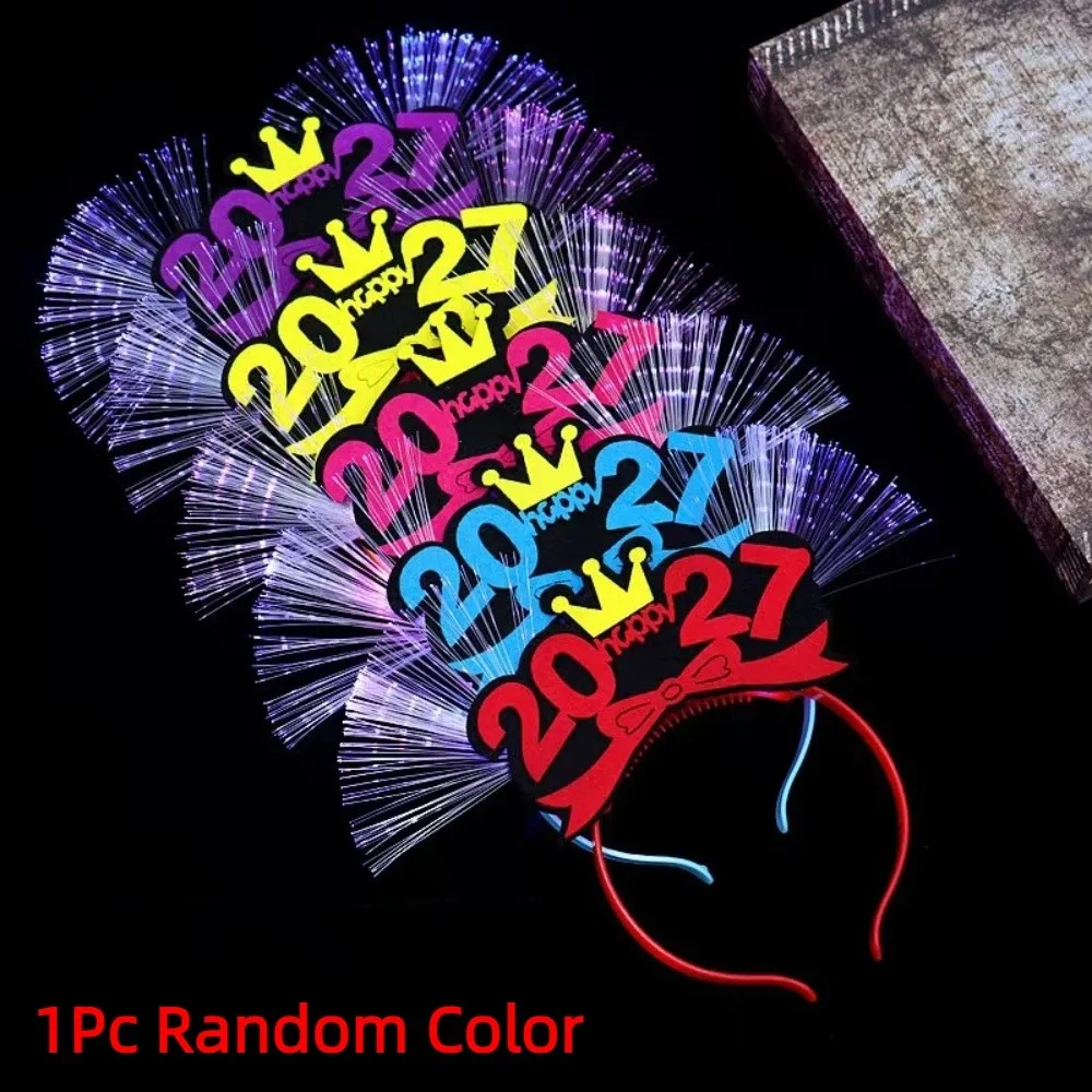 Sweet 2027 New Year Headband Optic Fiber Light Up Star Strip LED Glow Hair Bands Creative Colorful 2027 Glow Sticks Photo Prop