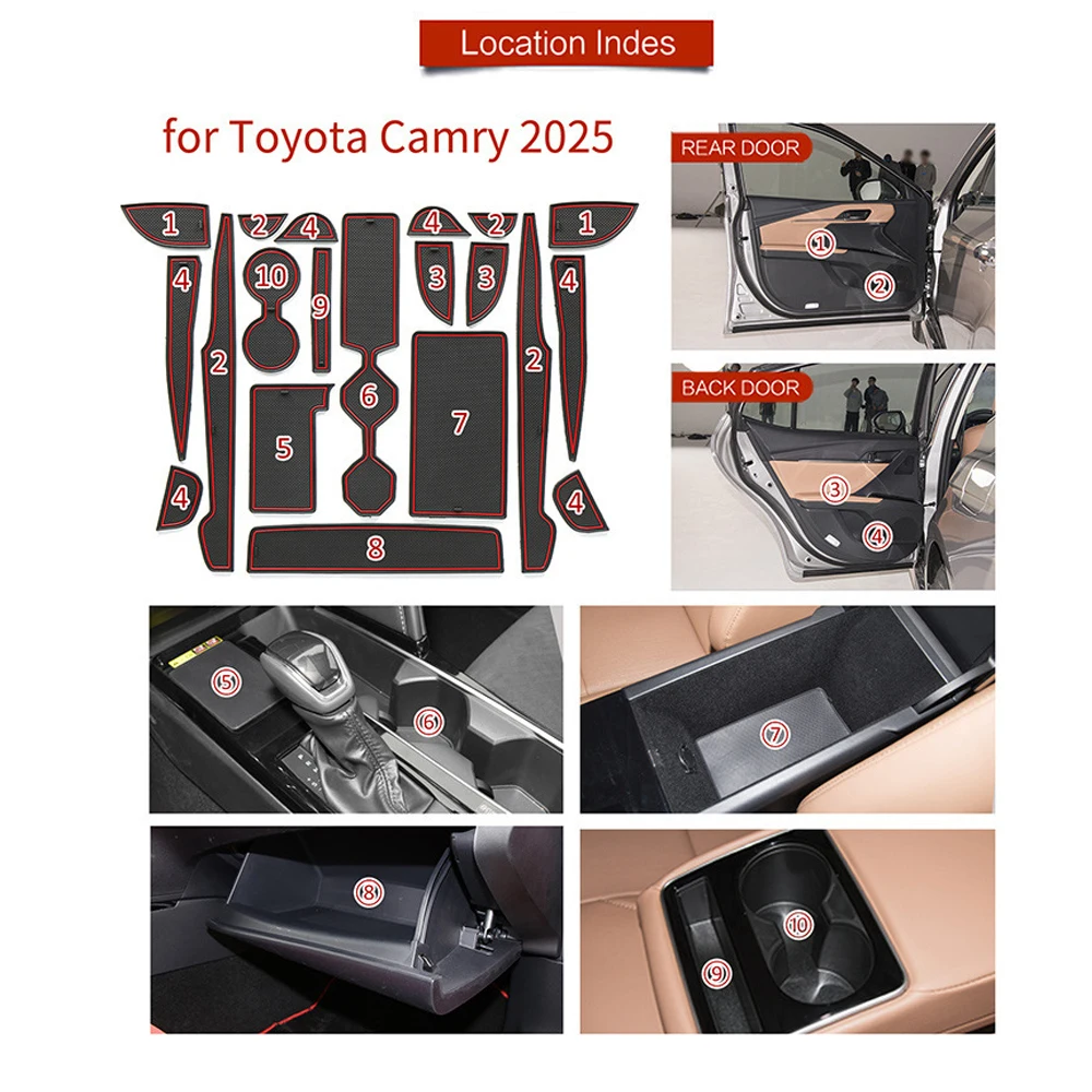 Car Slot Door Groove Mat for Toyota Camry XV80 2025~2027 2026 Silicone Armrest Cup Storage Box Anti-slip Pad Cushion Accessories