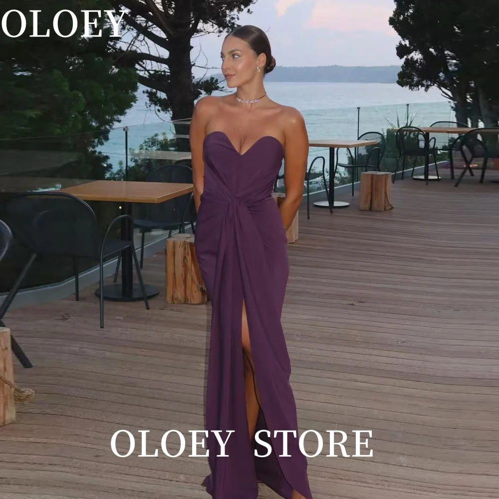 

OLOEY Sweetheart Dark Purple Mermaid High Slit Evening Dresses Dubai Arabic Women Backless Customized Women Prom Gowns