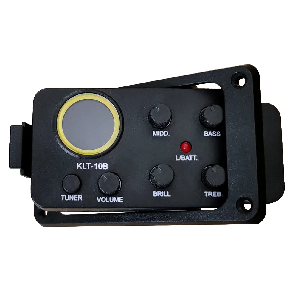 KLT-10B 4 Band EQ Equalizer Preamp Pickup with Round Screen Tuner for Travel Guitar 36 and 38 Guitar Black
