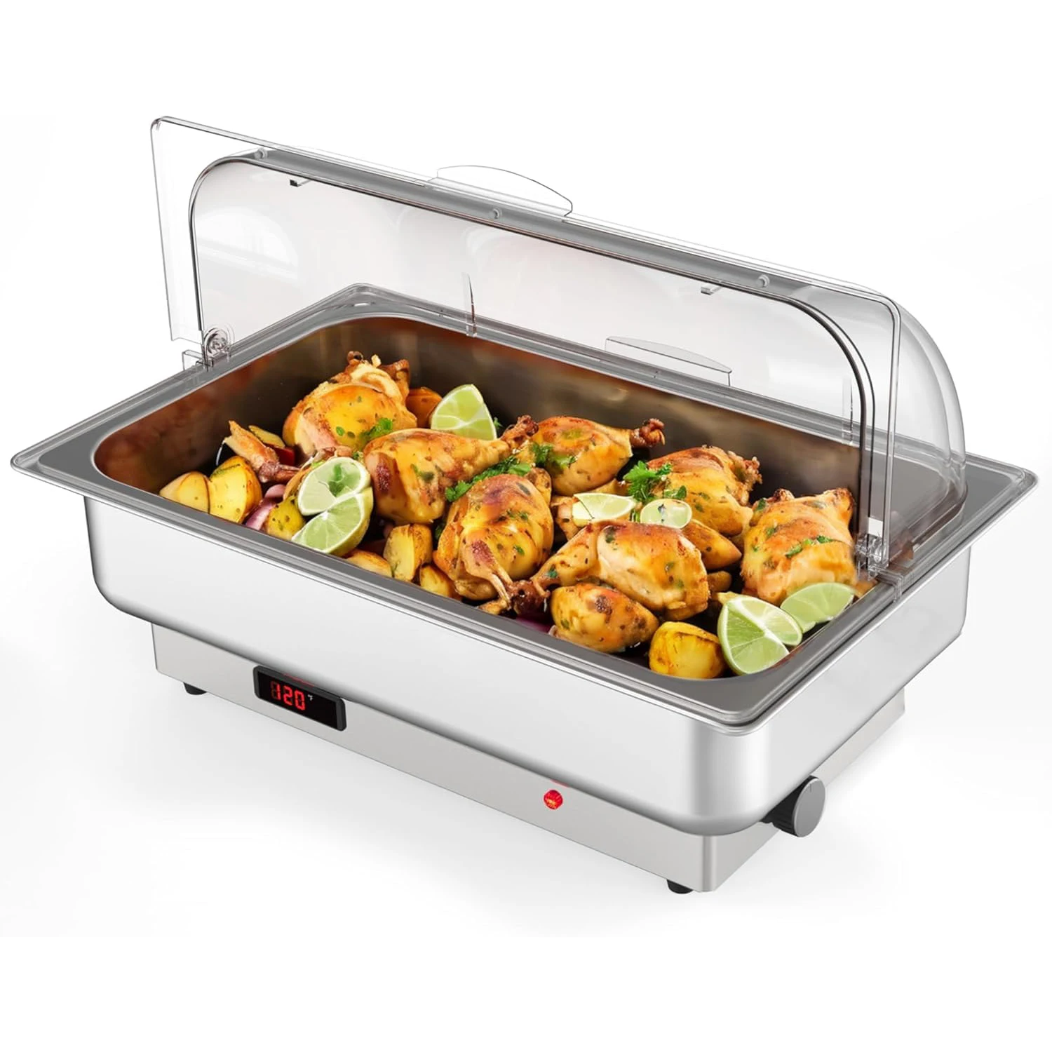9L Edelstahl Elektrischer Buffet-Speisenwärmer - Temperaturregelung 600W Chafing Dish mit Rolltop-Deckel für Catering-Partys