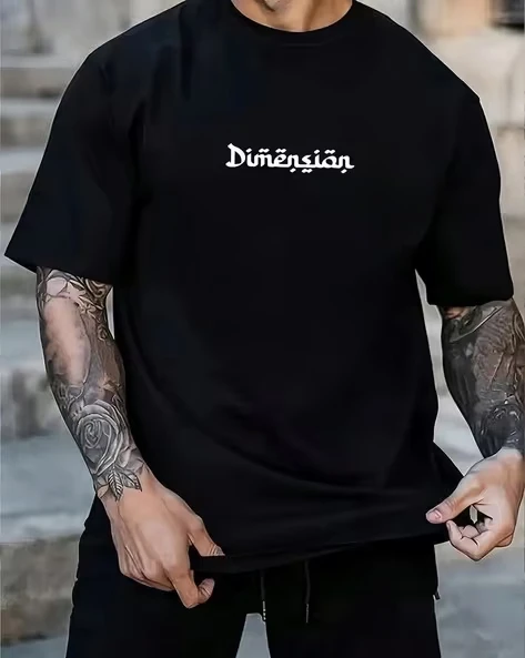 Men Typographic Loose Fit T-shirt Loose Fit, Cotton Printed Round Neck T-shirt