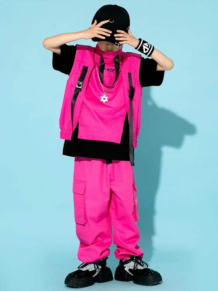 Costume Hip Hop pour enfants, vêtements de danse Jazz pour garçons et filles, gilet rose, pantalon, vêtements de spectacle sur scène pour tambour de danse de rue