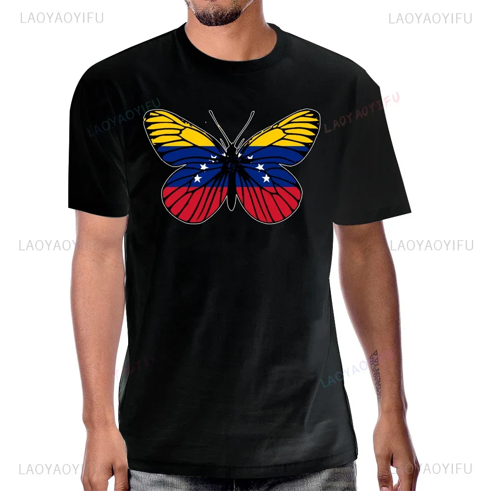 Venezuela Flag Map Butterfly Graphic Printed Venezuelians Tshirt Streetwear Hip Hop Short Sleeve T Shirt Breathe Comfort T-shirt