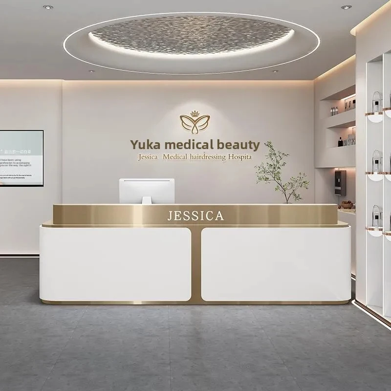custom.Modern Wood Reception Desk Hotel Beauty Salon School Office-Adjustable Commercial Front Desk