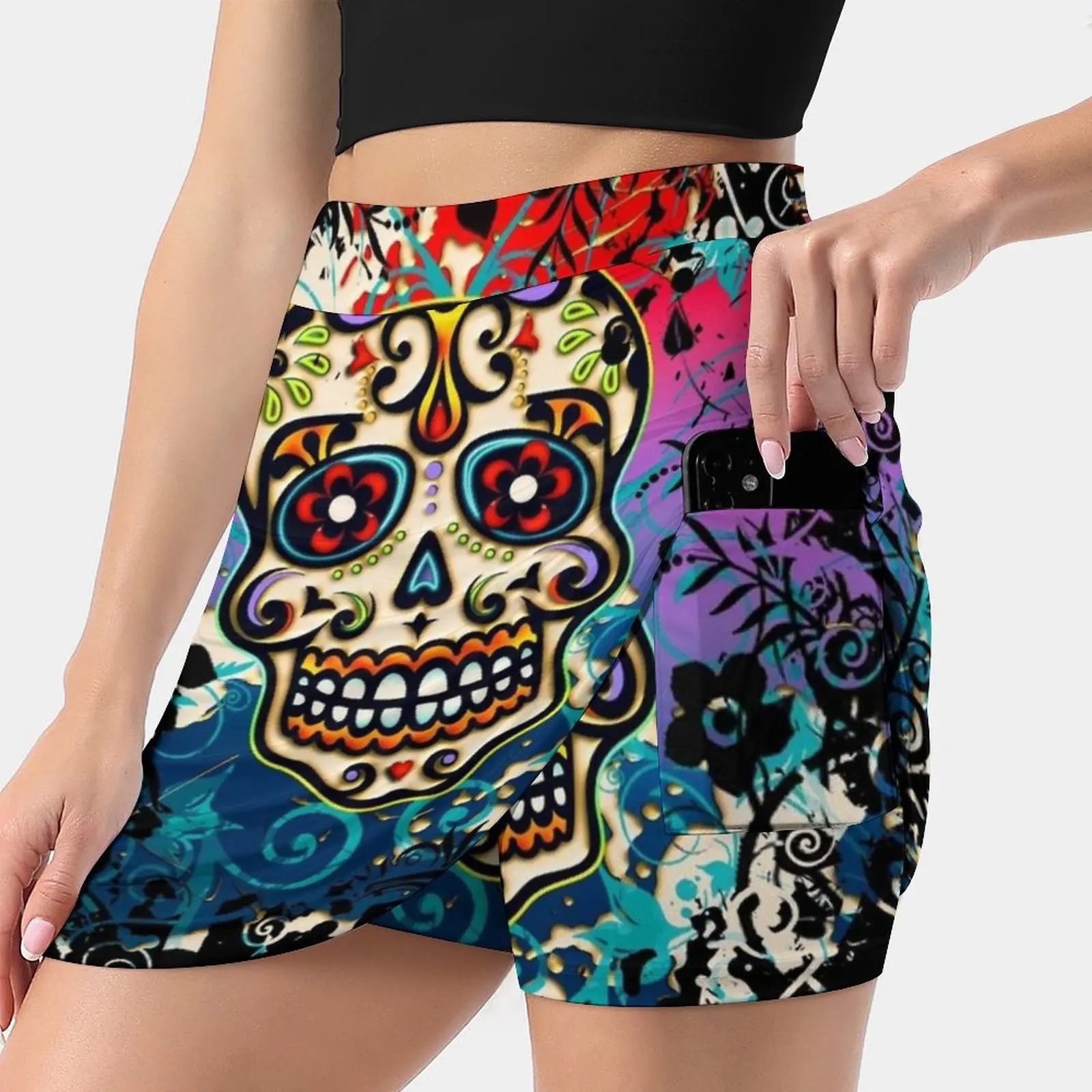 Mexican Skull , Sugar Skull , Day Of The Dead , Dias De Los Women's skirt Aesthetic skirts New Fashion Short Skirts Mexican