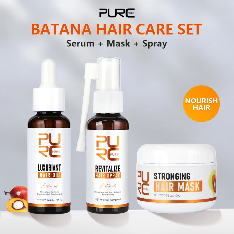 PURC Batana Hair Growth 1-3pcs Set Nourishing Anti Hair Loss Hair Oil & Spray & Mask Treatment Rosemary Oil Biotin Hair Care Set