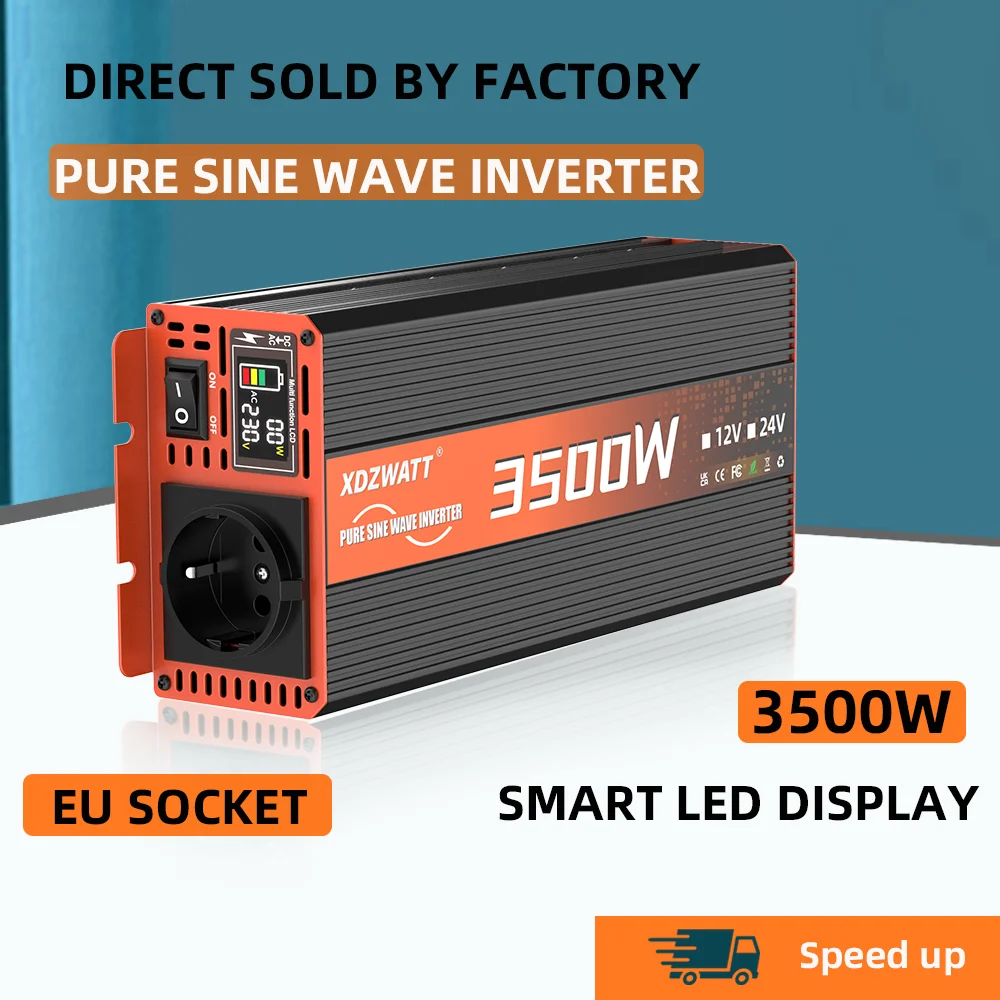 

Pure Sine Wave Inverter DC 12V to AC 220V 50HZ EU socket 3500W LED Voltmeter Converter Transformer