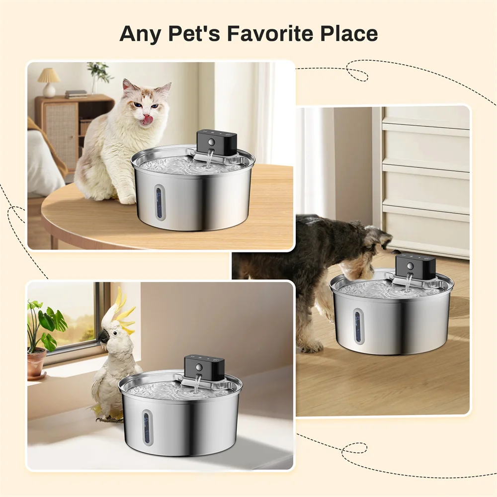 3,2 L/108 unzen Drahtlose Lade Sensor Katze Wasser Feeder Edelstahl Katze Hund Wasser Brunnen Stille Wasserstand fenster Kein Stecker – Detail 1