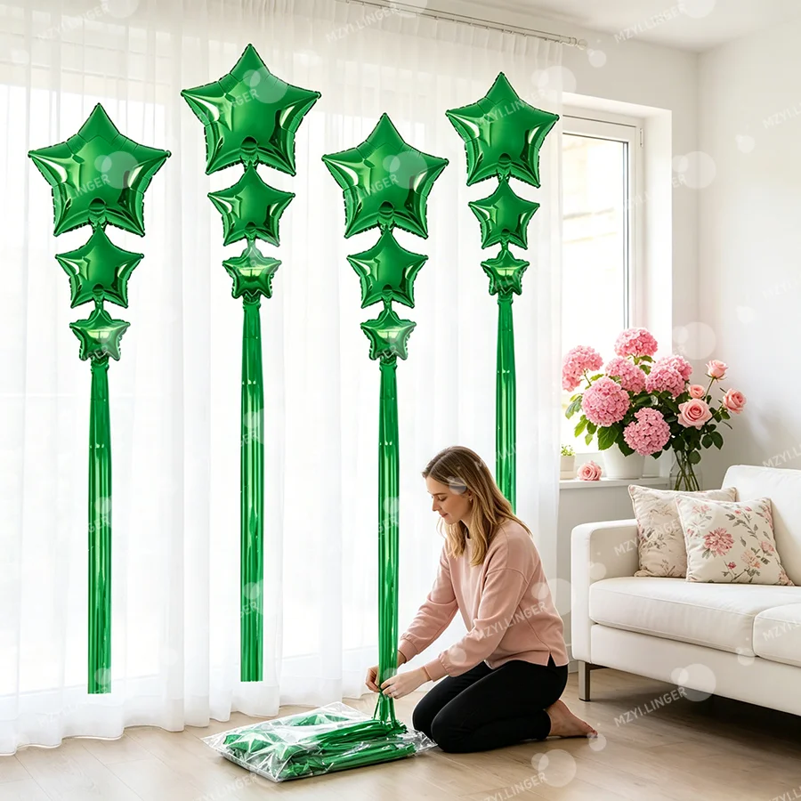 Fünfzackiger Stern-Ballon und Quasten-Regenvorhang-Set, Mehrgrößen-Pentagramm-Ballon, für Geburtstagsfeiern, Hochzeiten, Babypartys – Detail 3
