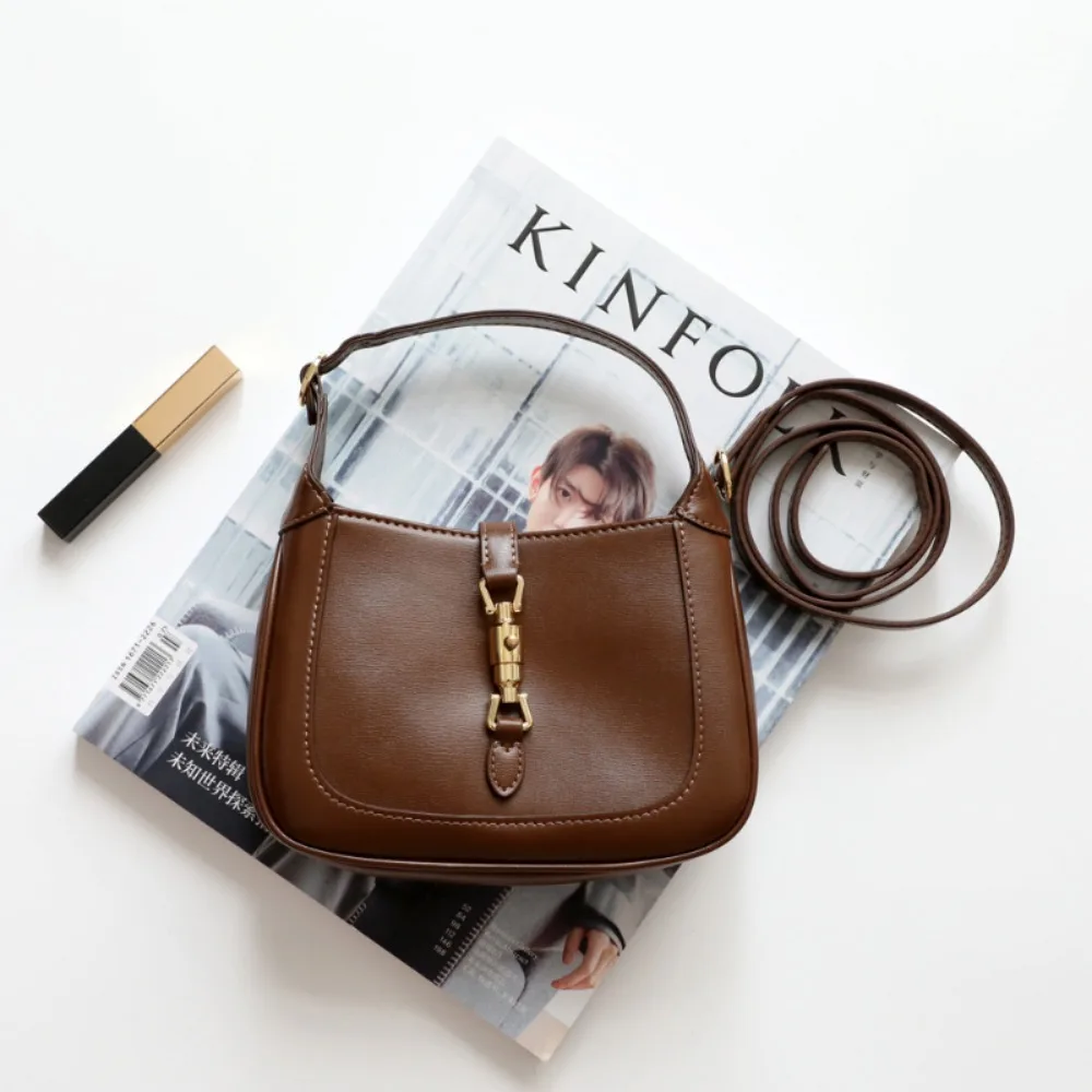 Trend New Elegant Exquisite All-match Handbags Vintage Solid Minority Commuter Dermis Underarm Bags Moda French Style Saddle Bag