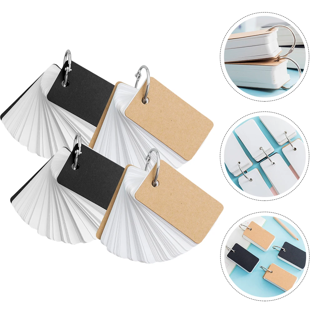 

4pcs Black Card Cover Word Book Memory Cards Notebooks Blank Flashcards for Study English Sight Words Students Portable