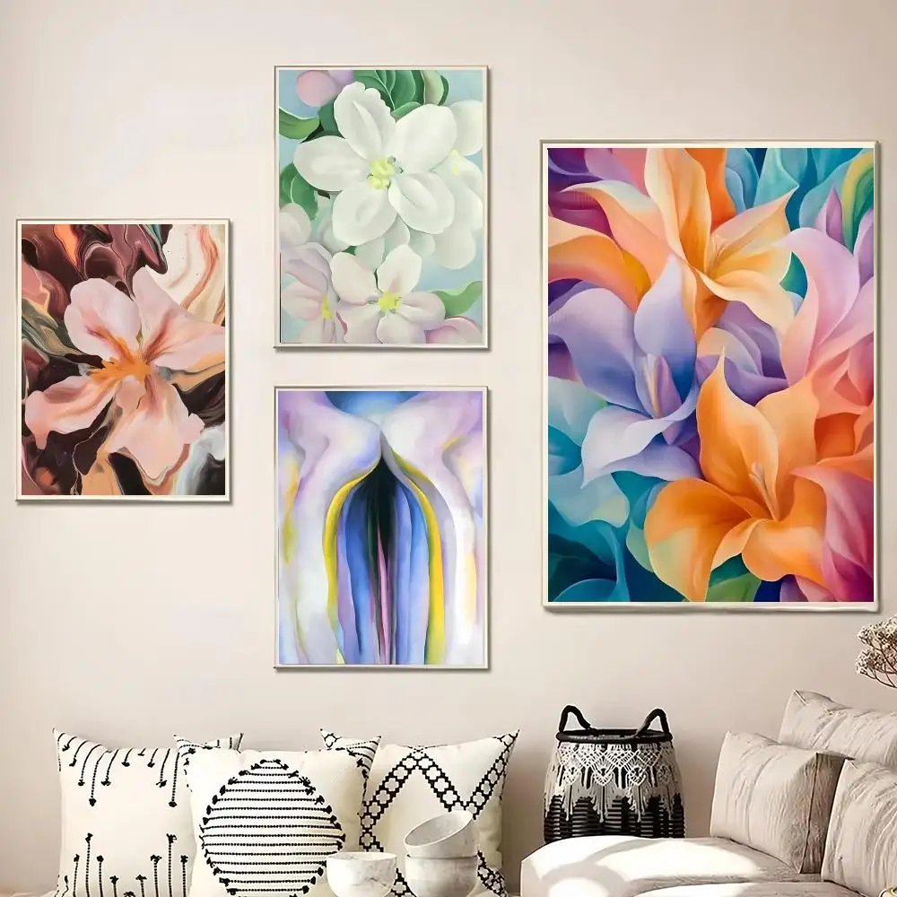 Georgia OKeeffe Abstract Flower Artwork Painting Calligraphy Canvas Poster Wall Art for Living Room Bedroom Cafe Decor Gift