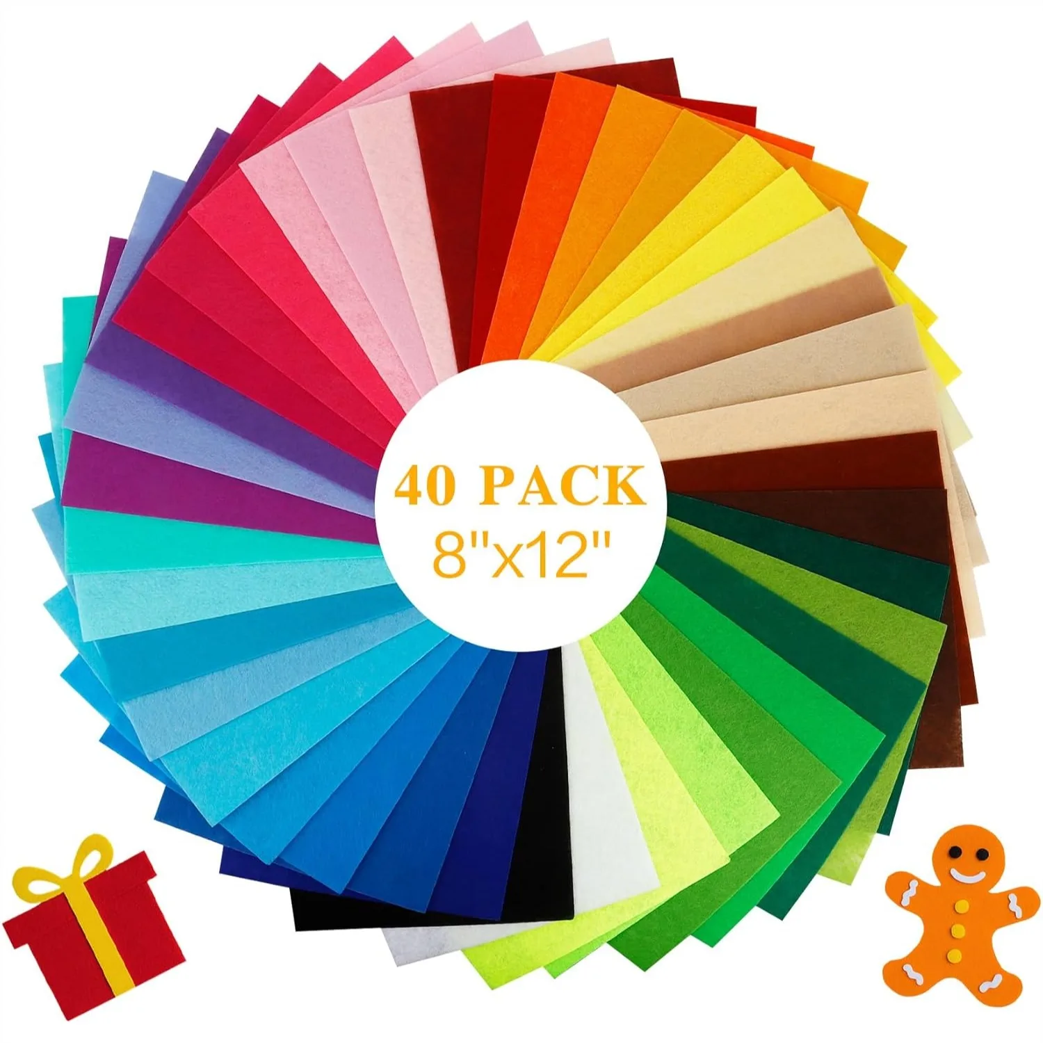 

40 Pcs Felt Sheets 8x12 Inches Assorted Colors 1mm Thick Nonwoven Fabric Squares for Crafts Sewing Patchwork DIY School Projects Home Party Decoration