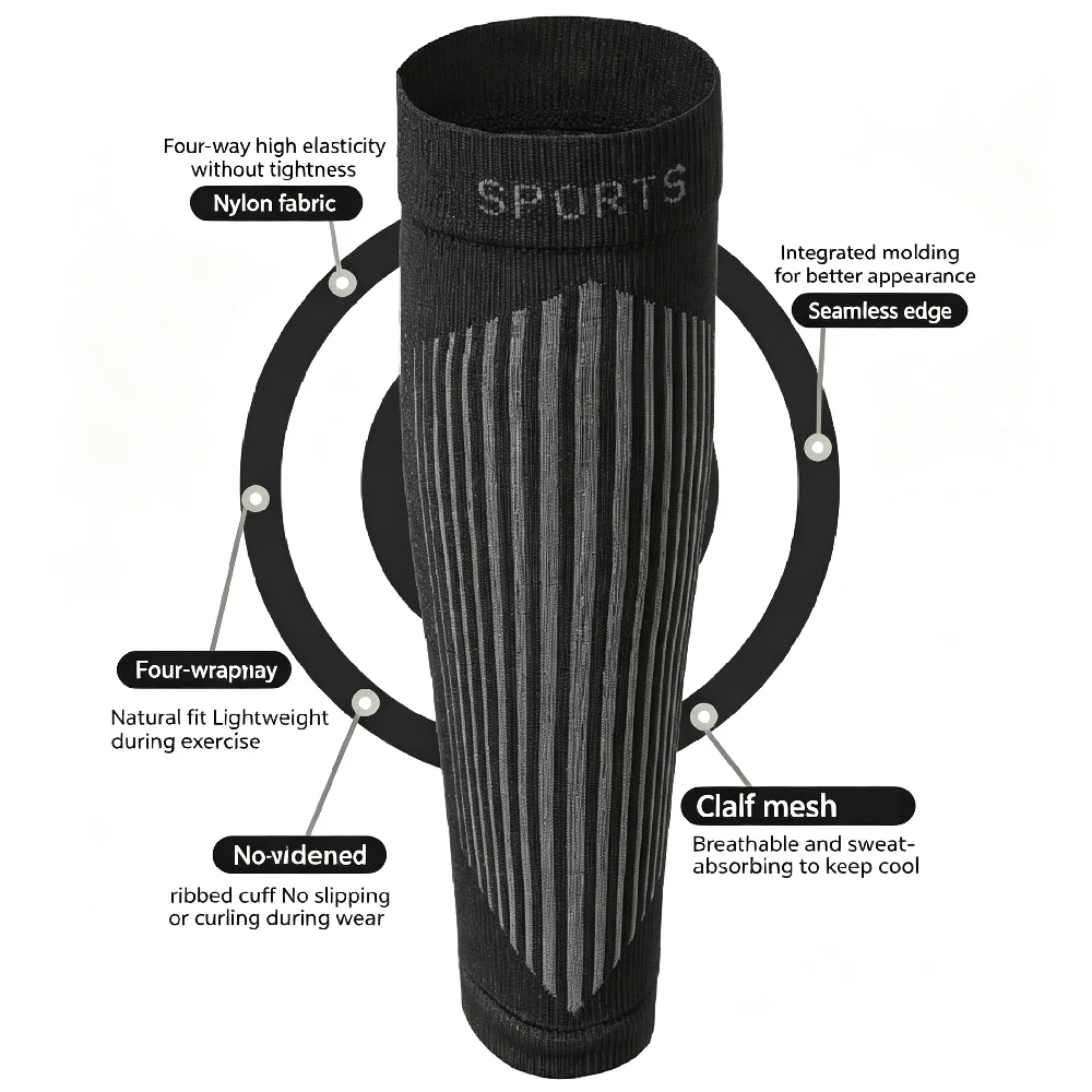 1Pair Calf Compression Sleeves for Men Women – Graduated Pressure Footless Leg Support for Shin Splints, Cycling, Gym Workout
