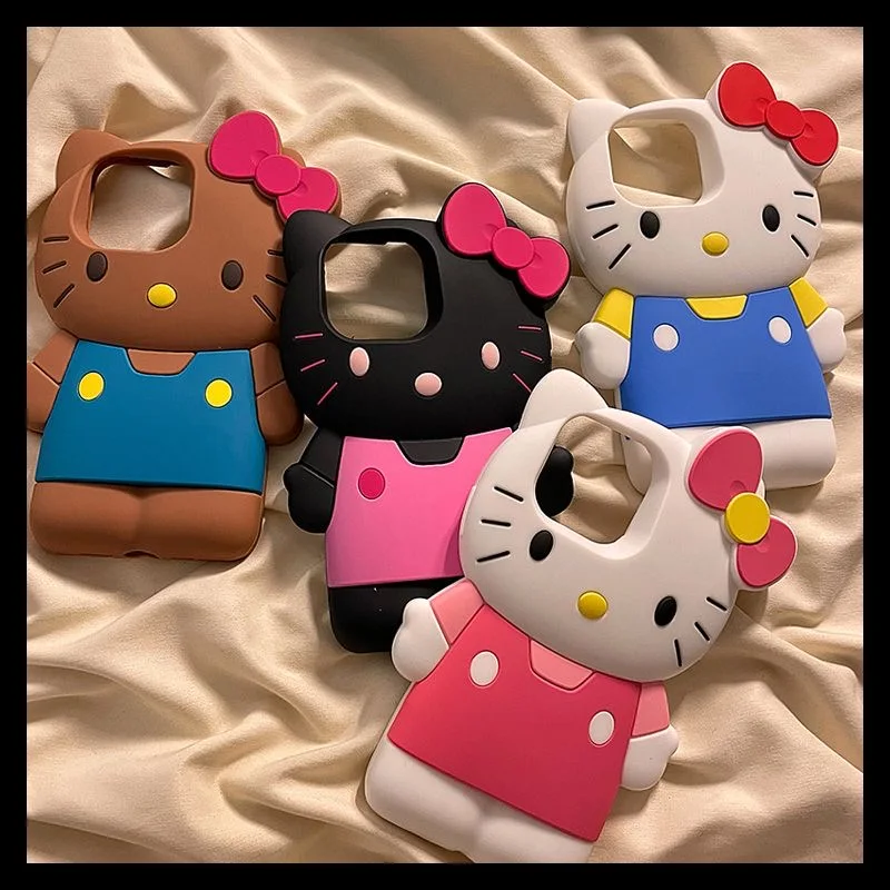 NEW Sanrio Hello Kitty Cartoon 3D Bow Cute Phone Case For iPhone 15 14 13 Pro Max 11 12 13 Pro Girl Y2K Kawaii Silicone Case