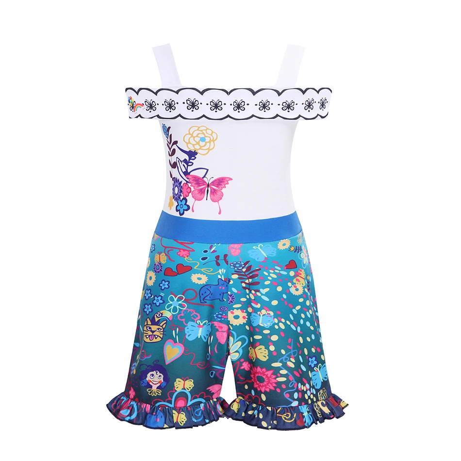 Summer Flying Sleeve Kids Jumpsuit Short Printing Off Shoulder Mirabel Casual One Piece Children Clothing 2-10Y Baby Outfit