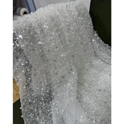 New Mesh Embroidery Pearls Sequins Loose Beads Embellishment Fabrics Handmade DIY Wedding Dresses Dresses Veils Skirts Fabrics