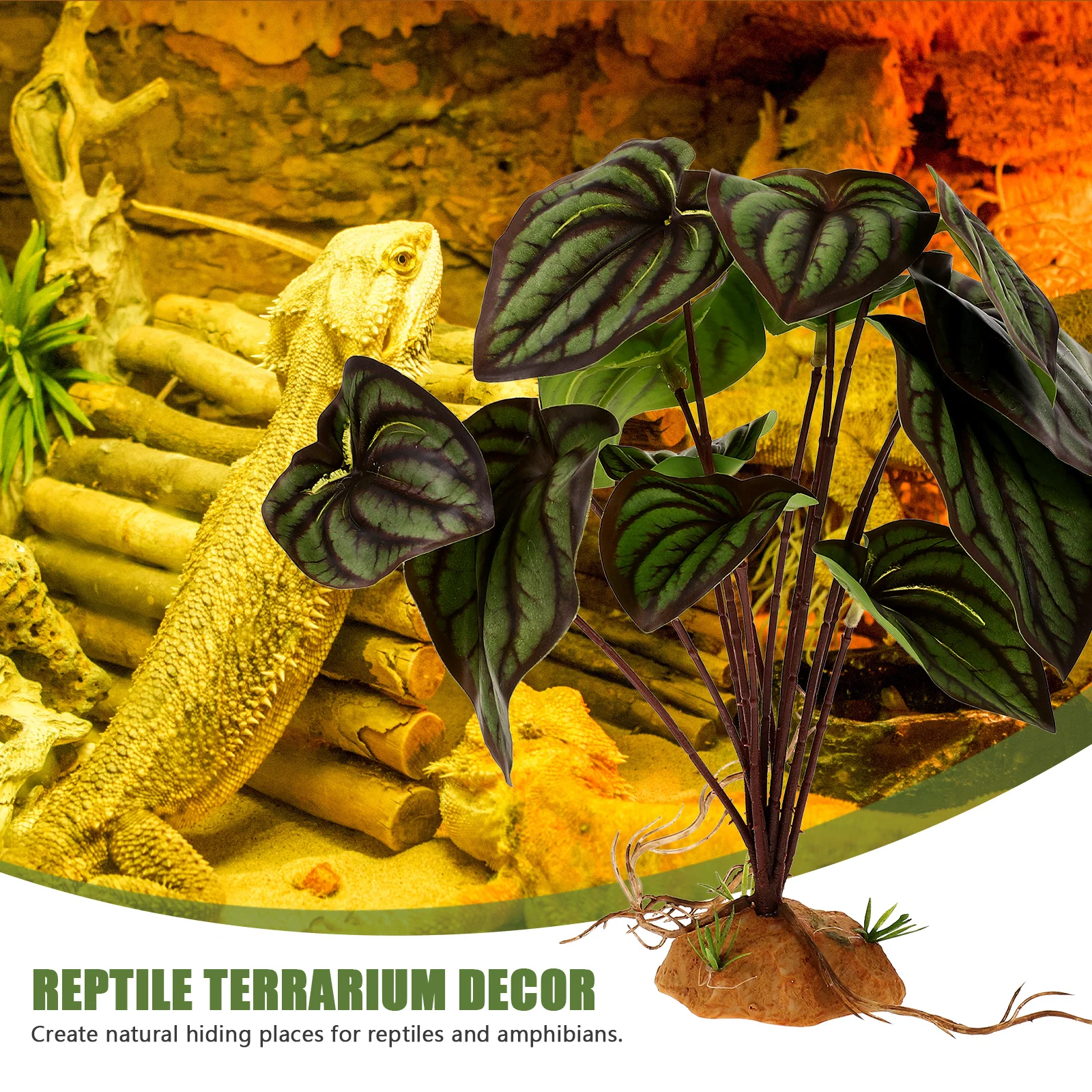 

Lifelike Decorative Plants for Reptile Habitat Fake Terrarium Accessories Sturdy Amphibians Tank nament Fish for Reptiles
