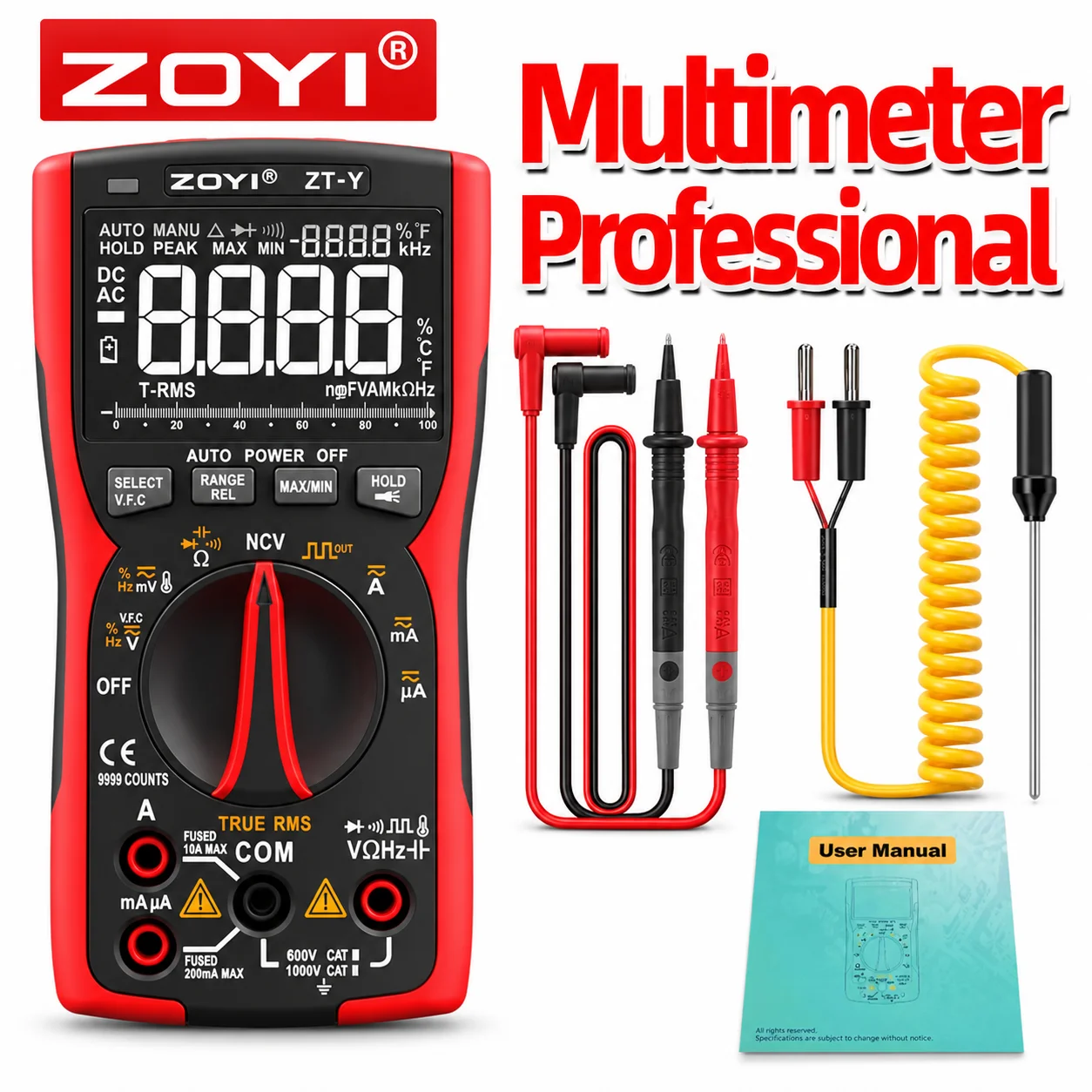 ZOYI ZT-Y Fully Automatic High Precision Digital Multimeter 9999 Counts for Plumbing Electrical Engineering Maintenance