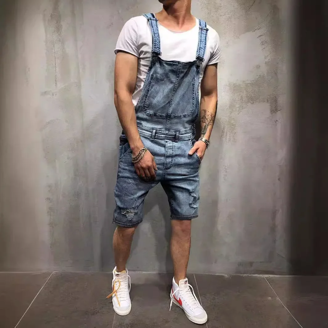 

Комбинезоны Джинсовые мужские джинсовые комбинезоны Цельный уличный карман Прямые брюки-карго Однотонные потертые осенние комбинезоны