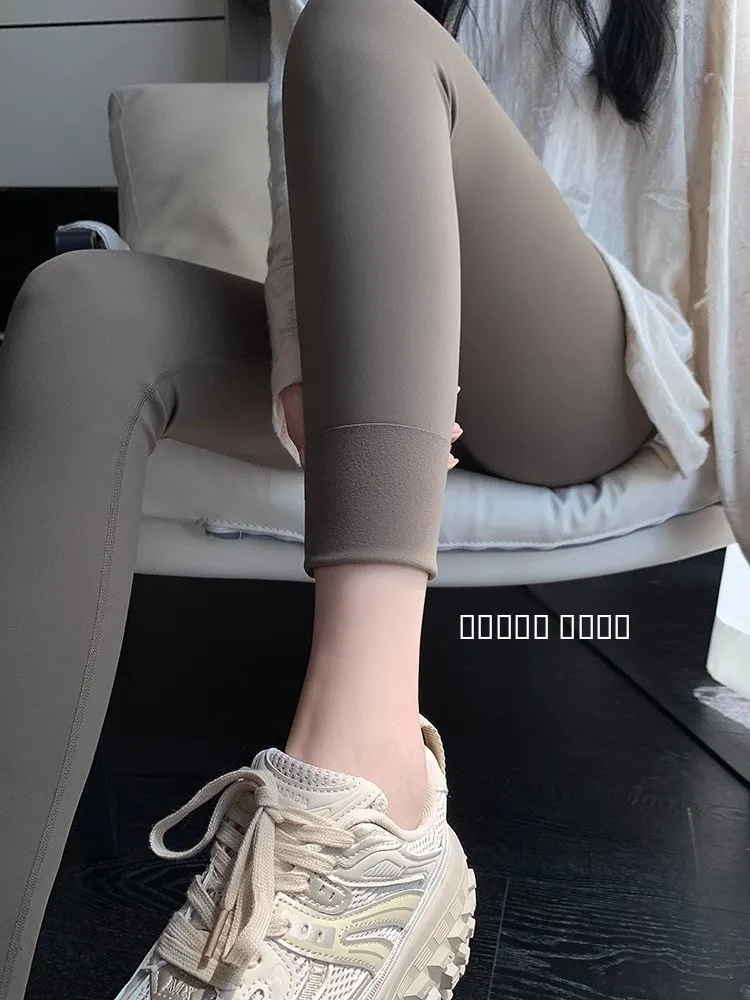 

High Waist Thiened Fce arkskin Yoga Pants Women's Outerwear Spring Elastic Tummy Control Butt Lifting Sl Leggings