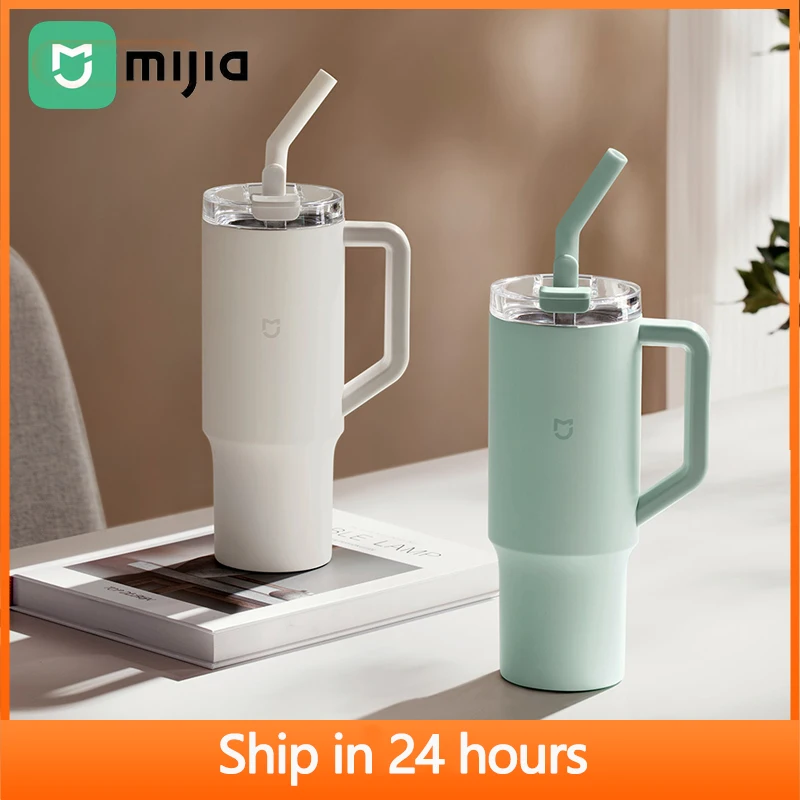 MIJIA 33.8oz 316 Stainless Steel Insulated Water Bottle Thermal Coffee Car Cup Cold Hot Mug Sport Vacuum Flask with Handle Straw